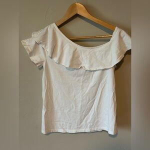 J. Crew Factory White Ruffle Off-Shoulder Top